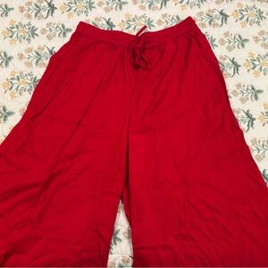Rangmanch Vibrant Red Palazzo Pants with Beautiful Gold Border